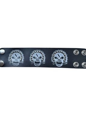 Vintage Studded Punk Rock Cuff Bracelet Black & Silver Skull Edgy Y2K Rave